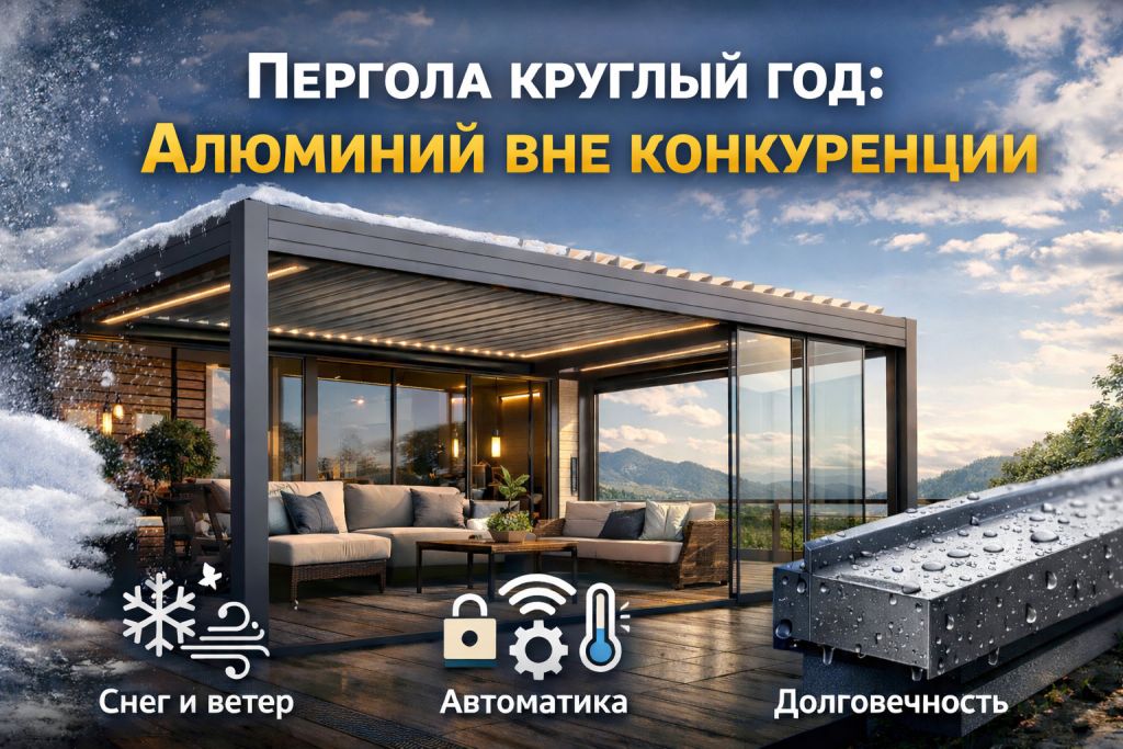 Пергола для круглогодичного использования: почему алюминий вне конкуренции