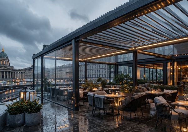 Пергола для ресторана в Санкт-Петербурге: особенности монтажа и эксплуатации в северном климате