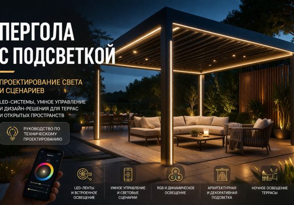 Подсветка и освещение биоклиматической перголы: LED-системы, умное управление, дизайн-решения
